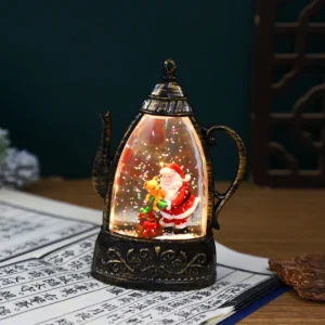 Đèn Trang Trí Giáng Sinh Hình Ấm Nước 13,5 × 10,5 cm, Ông Già Noel Và Kim Tuyến Bên Trong