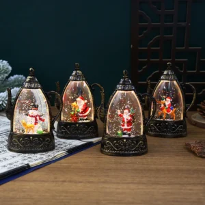 Đèn Trang Trí Giáng Sinh Hình Ấm Nước 13,5 × 10,5 cm, Ông Già Noel Và Kim Tuyến Bên Trong
