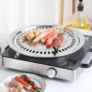 Khay Nướng BBQ Inox Kiểu Hàn Quốc 30 cm Cho Bếp Gas Mini
