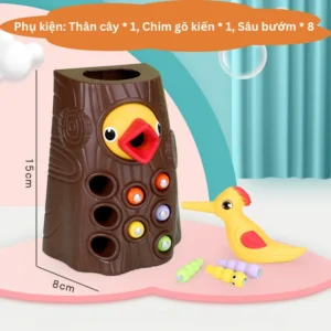 Đồ Chơi Chim Gõ Kiến Bắt Sâu Nam Châm: 1 Khúc Cây, 1 Chim, 8 Con Sâu, Cho Bé