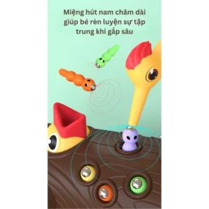 Đồ Chơi Chim Gõ Kiến Bắt Sâu Nam Châm: 1 Khúc Cây, 1 Chim, 8 Con Sâu, Cho Bé