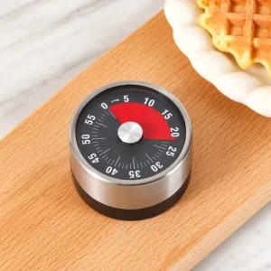 Đồng Hồ Hẹn Giờ Cơ Học Nhà Bếp Mặt Đen, Vỏ Inox Đáy Nam Châm, Không Dùng Pin