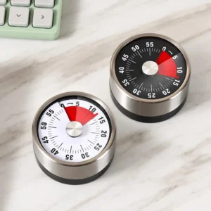 Đồng Hồ Hẹn Giờ Cơ Học Nhà Bếp Mặt Đen, Vỏ Inox Đáy Nam Châm, Không Dùng Pin
