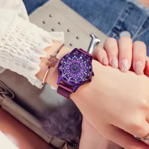 Đồng Hồ Nữ Mặt Hoa Xoay Dây Lưới Khóa Nam Châm, Đeo Thời Trang