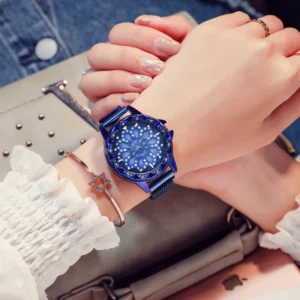 Đồng Hồ Nữ Mặt Hoa Xoay Dây Lưới Khóa Nam Châm, Đeo Thời Trang