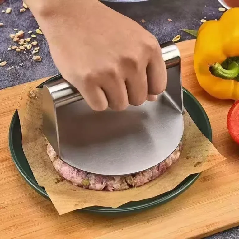Dụng Cụ Ép Thịt Burger, Ép Bánh Tròn Inox Có Tay Cầm