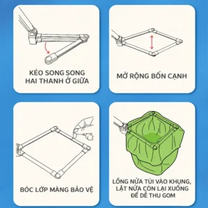 Dụng Cụ Hốt Phân Chó Mèo Cán Dài 80 cm Gấp Gọn, Lồng Túi Một Tay