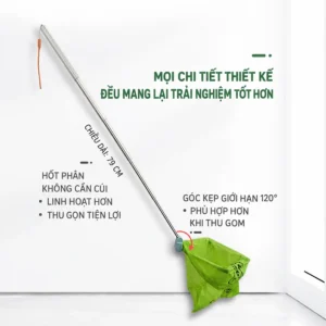 Dụng Cụ Hốt Phân Chó Mèo Cán Dài 80 cm Gấp Gọn, Lồng Túi Một Tay