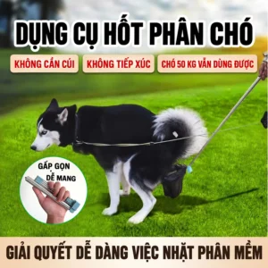 Dụng Cụ Hốt Phân Chó Mèo Cán Dài 80 cm Gấp Gọn, Lồng Túi Một Tay