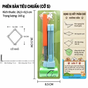 Dụng Cụ Hốt Phân Chó Mèo Cán Dài 80 cm Gấp Gọn, Lồng Túi Một Tay