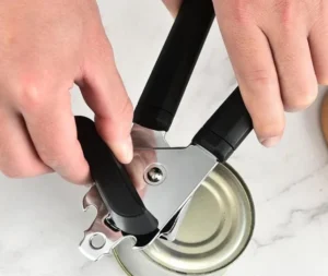 Dụng Cụ Khui Hộp Đồ Hộp Thép Không Gỉ Tay Cầm Đen, Kèm Ngàm Mở Nắp Chai