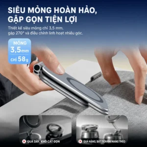 Giá Đỡ Điện Thoại Nam Châm 2 Mặt Gập Gọn Siêu Mỏng 3,5 mm, Gắn Ô Tô, Bàn