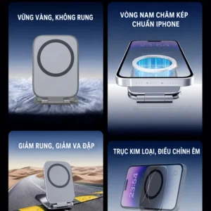 Giá Đỡ Điện Thoại Nam Châm 2 Mặt Gập Gọn Siêu Mỏng 3,5 mm, Gắn Ô Tô, Bàn