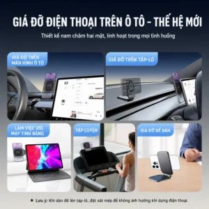 Giá Đỡ Điện Thoại Nam Châm 2 Mặt Gập Gọn Siêu Mỏng 3,5 mm, Gắn Ô Tô, Bàn