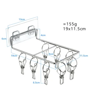 Giá Phơi Đồ Dán Tường 8 Kẹp Inox 19 × 11,5 cm, Phơi Tất, Đồ Lót, Đồ Sơ Sinh