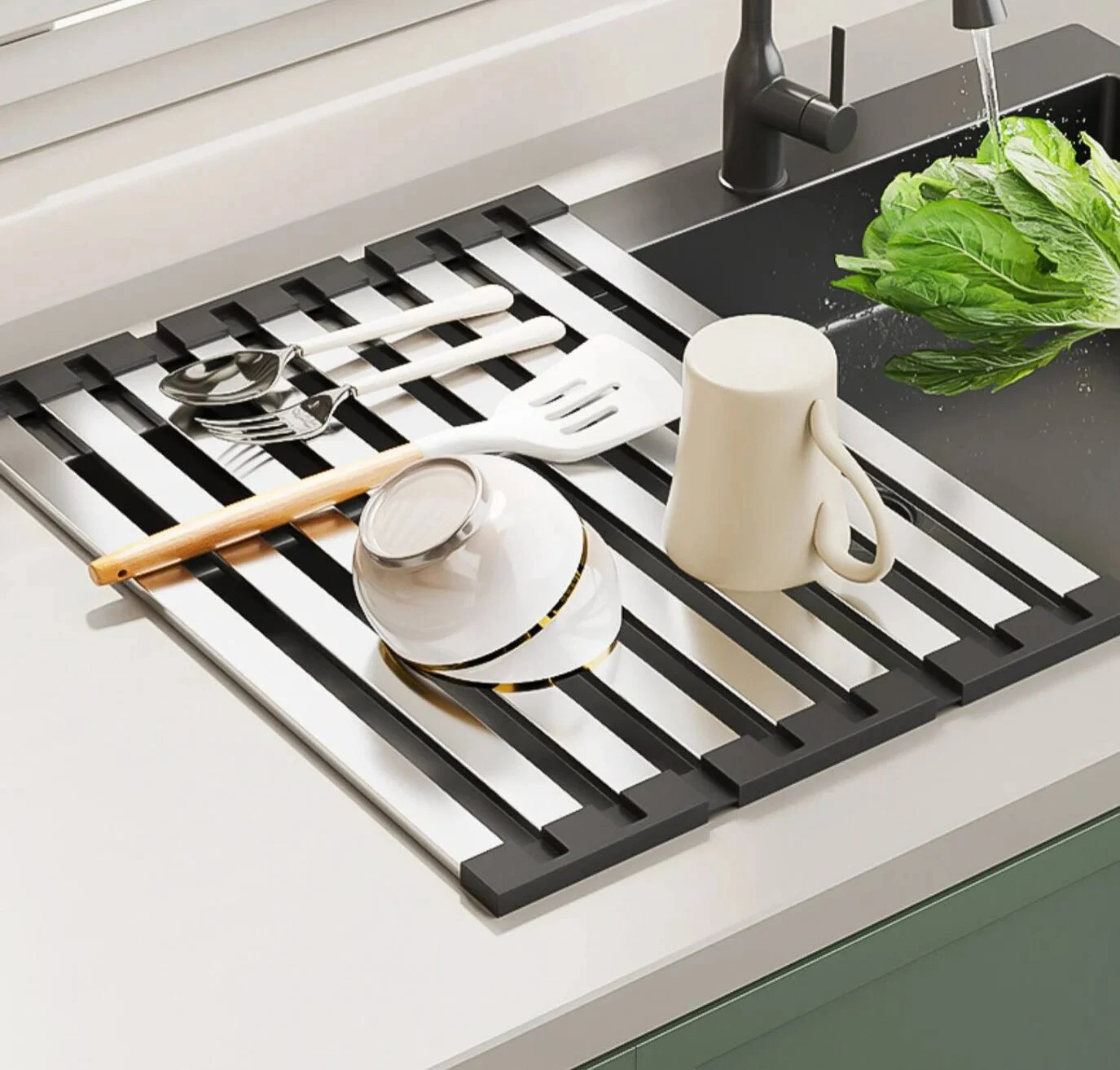 Giá Ráo Nước Cuộn Gọn Inox 304 Gác Bồn Rửa 42 x 32,5 cm