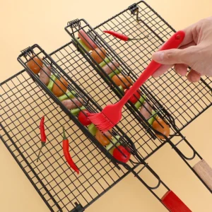 Giỏ Nướng Xúc Xích, Rau Củ Cán Gỗ Dài 49 cm, Kẹp Lưới Lật Đều Hai Mặt
