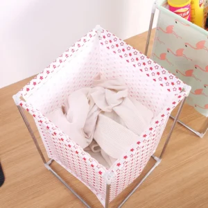 Giỏ Vải Đựng Đồ Giặt Khung Kim Loại 32 × 32 × 52 cm Tháo Rời, Họa Tiết Hồng Hạc