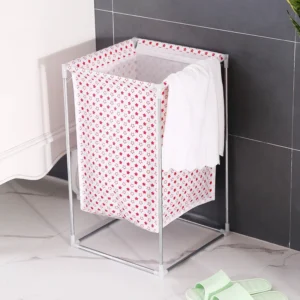 Giỏ Vải Đựng Đồ Giặt Khung Kim Loại 32 × 32 × 52 cm Tháo Rời, Họa Tiết Hồng Hạc
