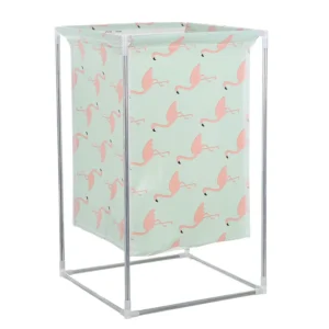 Giỏ Vải Đựng Đồ Giặt Khung Kim Loại 32 × 32 × 52 cm Tháo Rời, Họa Tiết Hồng Hạc