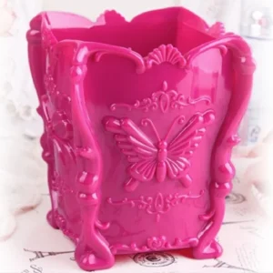 Hộp Cắm Cọ Trang Điểm Nhựa Hoa Văn Bướm Nổi 10,5 × 10 cm, Đựng Bút, Son, Cọ