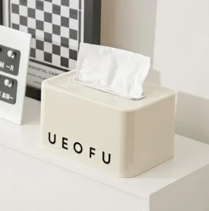 Hộp Đựng Khăn Giấy Nhựa Có Đáy Lò Xo Đẩy Giấy 18,3 × 12,5 × 10,2 cm, Màu Kem
