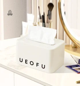 Hộp Đựng Khăn Giấy Nhựa Có Đáy Lò Xo Đẩy Giấy 18,3 × 12,5 × 10,2 cm, Màu Kem