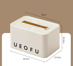 Hộp Đựng Khăn Giấy Nhựa Có Đáy Lò Xo Đẩy Giấy 18,3 × 12,5 × 10,2 cm, Màu Kem