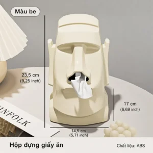 Hộp Đựng Khăn Giấy Tượng Đá Moai 23,5 × 14,5 × 17 cm, Khăn Rút Từ Mũi