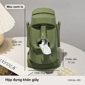 Hộp Đựng Khăn Giấy Tượng Đá Moai 23,5 × 14,5 × 17 cm, Khăn Rút Từ Mũi