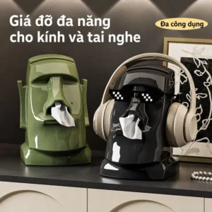 Hộp Đựng Khăn Giấy Tượng Đá Moai 23,5 × 14,5 × 17 cm, Khăn Rút Từ Mũi
