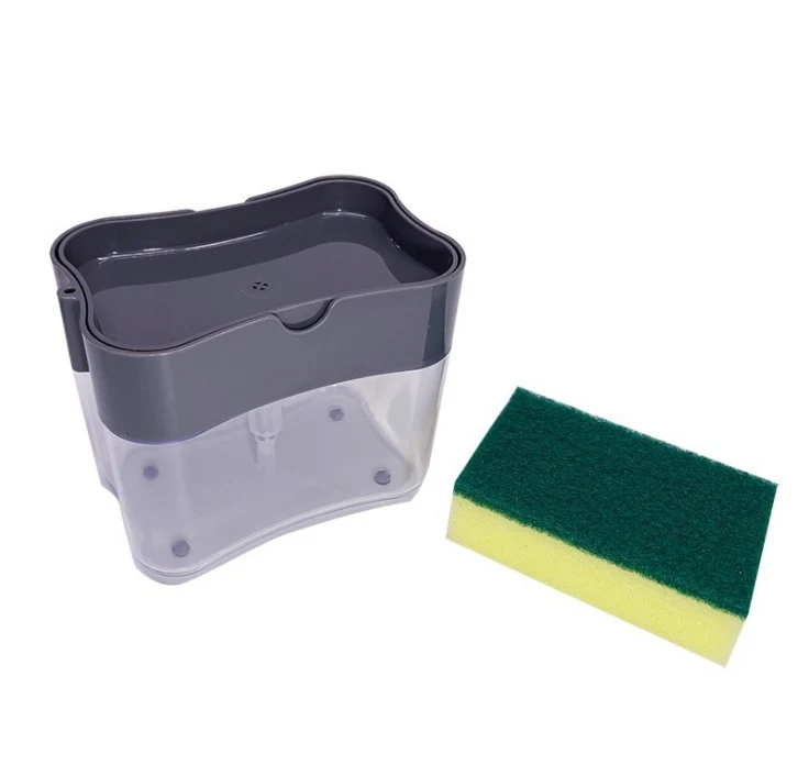 Hộp Đựng Nước Rửa Bát Kèm Miếng Rửa Chén Dạng Nhấn Bơm 2 Ngăn 14 x 10,5 x 10 cm