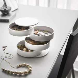 Hộp Đựng Trang Sức Dạng Trụ Tròn Xoay 4 Tầng, Cao 10 cm, Có Màu Trắng Hoặc Đen