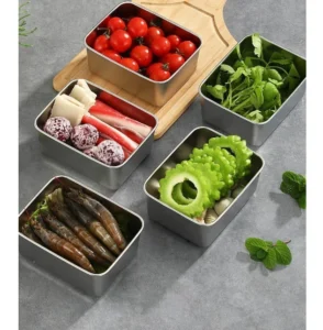 Hộp Inox Có Nắp Nhựa Trong Đựng Thực Phẩm Tủ Lạnh 13,5 × 6 × 10,5 cm