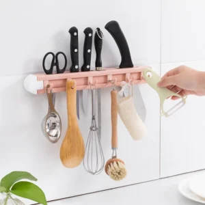 Kệ Dán Tường Treo Dao Kéo Kèm 6 Móc Nhà Bếp
