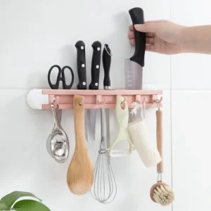 Kệ Dán Tường Treo Dao Kéo Kèm 6 Móc Nhà Bếp