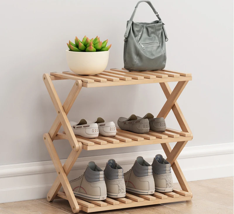 Kệ Để Giày Dép Gỗ 3 Tầng 70 cm Khung Chữ X Xếp Gọn