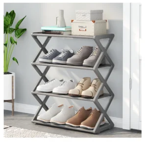 Kệ Để Giày Dép Khung Chữ X 4 Tầng 42 x 49,5 x 18,5 cm, Xám, Hồng Hoặc Đen