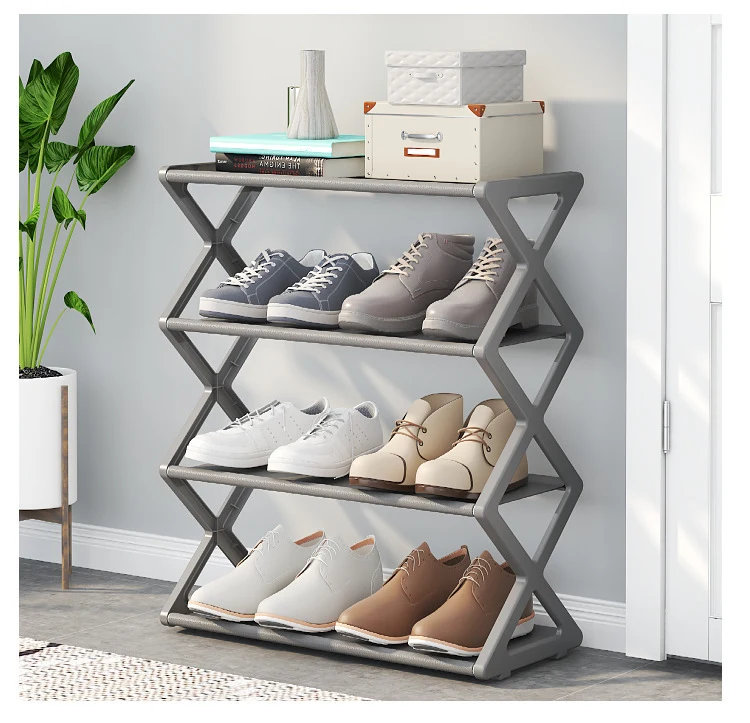 Kệ Để Giày Dép Khung Chữ X 4 Tầng 42 x 49,5 x 18,5 cm, Xám, Hồng Hoặc Đen