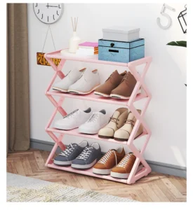 Kệ Để Giày Dép Khung Chữ X 4 Tầng 42 x 49,5 x 18,5 cm, Xám, Hồng Hoặc Đen