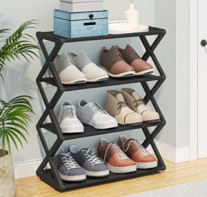 Kệ Để Giày Dép Khung Chữ X 4 Tầng 42 x 49,5 x 18,5 cm, Xám, Hồng Hoặc Đen