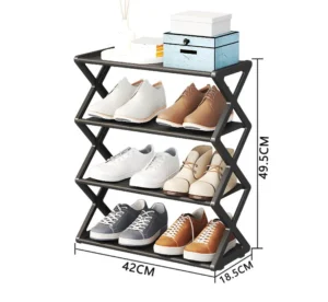 Kệ Để Giày Dép Khung Chữ X 4 Tầng 42 x 49,5 x 18,5 cm, Xám, Hồng Hoặc Đen