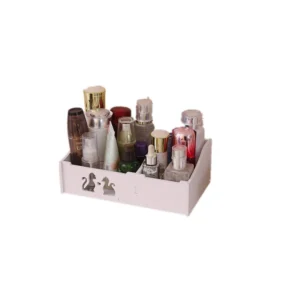 Kệ Đựng Mỹ Phẩm 2 Ngăn Màu Trắng 27 × 15 × 10 cm Họa Tiết Mèo Khoét, Đặt Bàn Trang Điểm