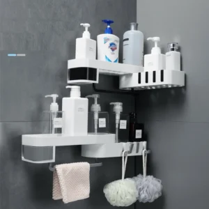 Kệ Góc Nhà Tắm 2 Tầng Có Thanh Treo Khăn Và Móc Treo
