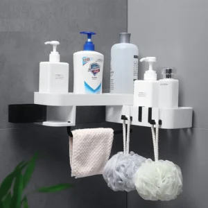 Kệ Góc Nhà Tắm 2 Tầng Có Thanh Treo Khăn Và Móc Treo