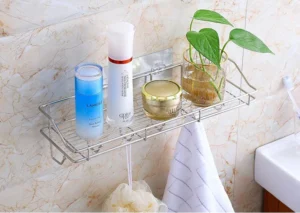 Kệ Inox Dán Tường Nhà Bếp, Nhà Tắm Kèm 6 Móc 40 × 13 × 11 cm