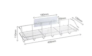 Kệ Inox Dán Tường Nhà Bếp, Nhà Tắm Kèm 6 Móc 40 × 13 × 11 cm