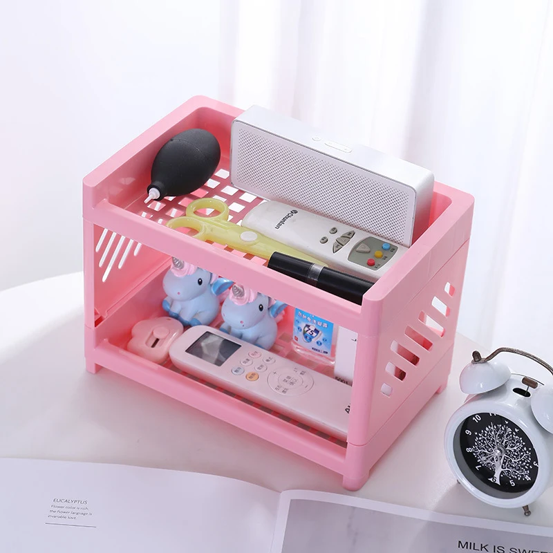 Kệ Nhựa Mini 2 Tầng Để Bàn 23 × 15 × 15 cm Tháo Lắp, Đựng Mỹ Phẩm, Văn Phòng Phẩm