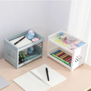 Kệ Nhựa Mini 2 Tầng Để Bàn 23 × 15 × 15 cm Tháo Lắp, Đựng Mỹ Phẩm, Văn Phòng Phẩm