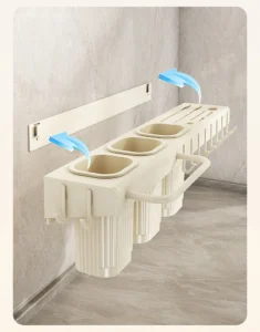 Kệ Treo Dụng Cụ Nhà Bếp Dán Tường 3 Ống Cắm Màu Trắng Sữa 50 cm